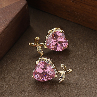 爱心锆石花朵耳钉轻奢银针