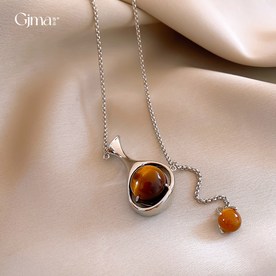 复古美拉德圆形树脂花瓶项链