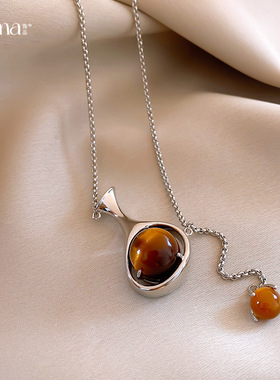 复古美拉德圆形树脂花瓶项链
