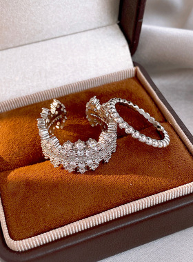 冷淡风个性锆石花边纹路开口戒指