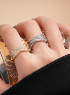 锆石交叉x形开口戒指小众感指环