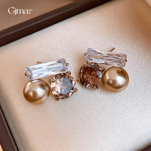 Luxury Vintage Zircon Earrings Studs Pearl