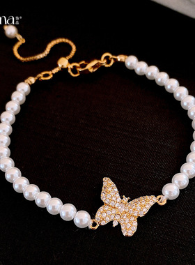 韩国气质温柔锆石蝴蝶珍珠手链