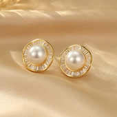 Zircon Minimalist Earrings Full Round Pearl Luxury Studs