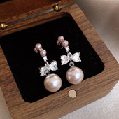 Bow Luxury Earrings Shape Korean Pearl Zircon Studs