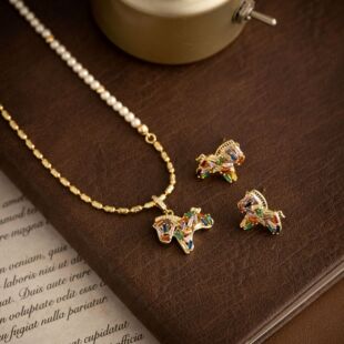 Rainbow Horse Earrings,Micro Zircon Pendant Luxury Studs