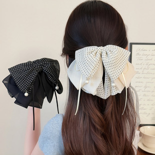 Mesh Lazy Hair Claw Dot Polka Clip Bow Half