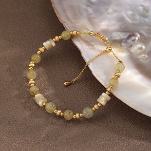 Natural Citrine Beaded Bracelet, New Chinese Vintage Jewelry
