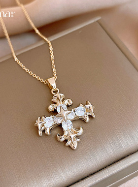 锆石十字架吊坠项链配饰毛衣链