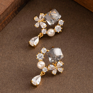 18K Gold Crystal Earrings, Full Zircon Fringe Elegant Drops