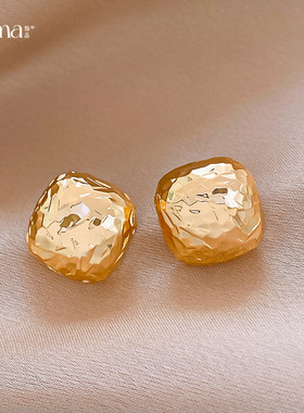 Square Pleated Studs, Minimalist Luxury Hoop Earrings