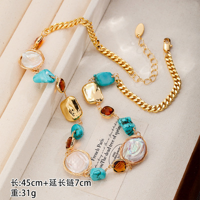 小众首饰套装巴洛克珍珠蓝松石