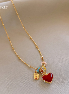 韩系简约风锆石滴油爱心吊坠项链