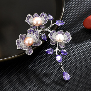 Luxury Pearl Tassel Rose Brooch Elegant Chinese Style