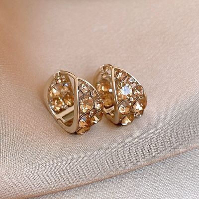 法式复古镶钻镂空u形耳扣