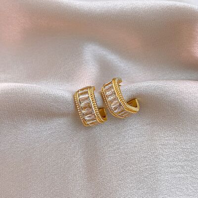 法式精致锆石方形耳环