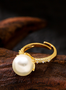 Diamond Pearl Ring,Adjustable Open Minimalist Luxury Jewelry