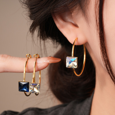 24k真金电镀欧美镶钻圆形耳环