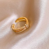 Gold Minimalist Shell Zircon 14K Layer Ring Double Jewelry