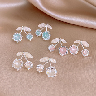 Zircon Earrings Cherry Studs Korean Chic Sweet Enamel
