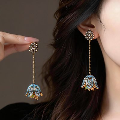 波西米亚锆石滴油花朵水滴耳夹