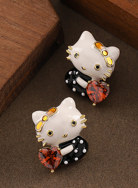 Cartoon Cat Studs, Korean Cute Enamel Daily Earrings
