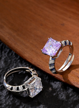 冰花切玻璃水晶锆石开口戒指