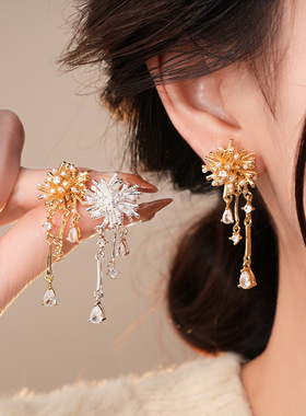 18K Gold Zircon Firework Teardrop Stud Earrings