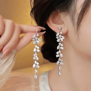 Fringe Earrings Teardrop Studs Minimalist Chic Bold Zircon