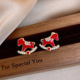 Gold Stud Plated Enamel 18K Horse Red Earrings
