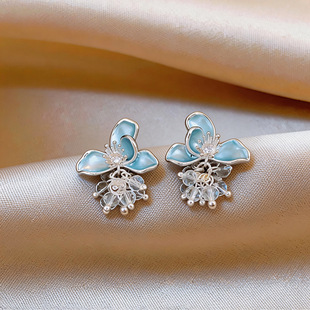Zircon Drops Enamel Studs Floral French Crystal Sparkling