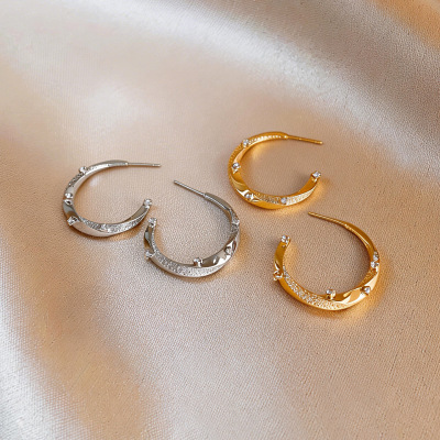 简约时尚锆石c形切面耳圈