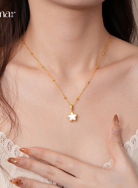 新中式简约滴油双面贝母花朵项链