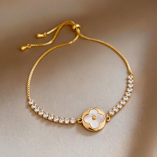 Sparkling French Bangle Floral Zircon Shell Bracelet