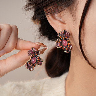 Crystal Resin Flower Stud Earrings, Minimalist Silver Post