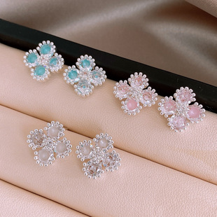 Zircon Earrings Floral Studs Sparkling Chic Sweet Korean