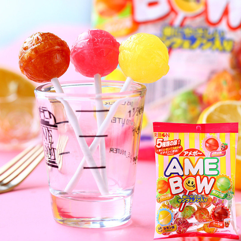日本进口理本5种口味什锦味棒棒糖休闲儿童零食水果糖硬糖果