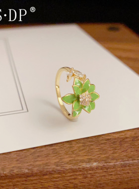 小清新滴油绿色花朵开口戒网红个性时尚独特设计感食指戒配饰