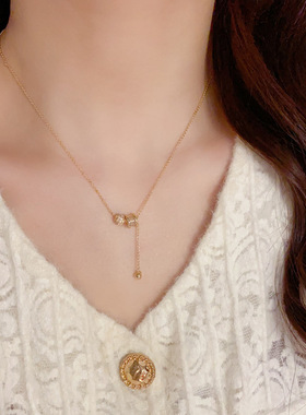 小众设计感轻奢精致感猫眼石滚轮项链时尚个性气质锁骨链