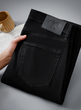 阿瞳牛社 Calvin Klein新款黑色直筒牛仔裤男士微弹长裤潮40JM744