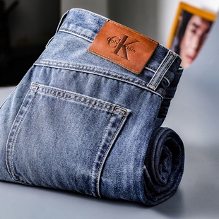 阿瞳牛社CK 90S复刻系列男士水洗磨白牛仔裤中腰微弹舒适直筒长裤