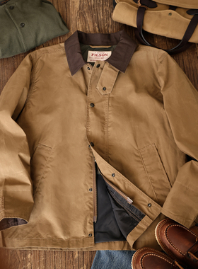 阿瞳牛社 Filson黄石复古干蜡帆布防泼水游骑兵短款工装翻领夹克