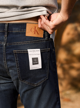 阿瞳牛社Calvin Klein男士中腰直筒牛仔裤蓝色水洗磨白休闲长裤子