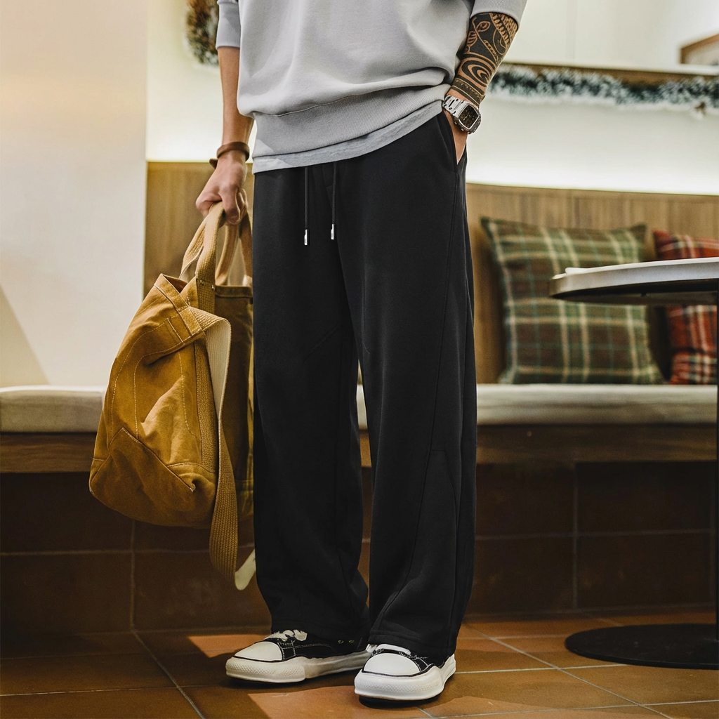 ATONG阿瞳 600g重磅黑色加厚加绒宽松弯刀卫裤男休闲垂感长裤秋冬,男装,卫裤,淘宝优惠券,粉丝福利购,淘宝优惠卷