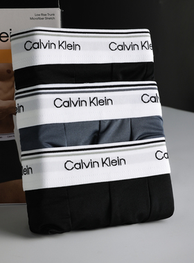 阿瞳牛社Calvin Klein男士低腰平角裤循环提花腰边logo内裤三条装
