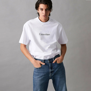 阿瞳牛社 Calvin Klein男士短袖T恤圆领印花休闲简约字母LOGO上衣