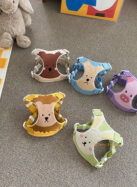 [现货]韩国thesallyslaw正品纯棉可调节中小型犬遛狗胸背牵引带