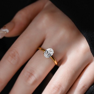 超闪不掉色~椭圆锆石戒指女镀18K金仿真钻戒高级感轻奢设计感