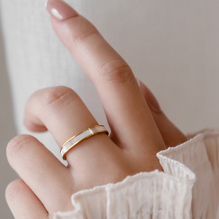 简约高级感天然贝壳戒指镀18K金男女指环贝母小众轻奢网红不掉色
