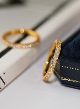 不掉色~超闪镀18K金整圈微镶锆石戒指精致百搭通勤潮高级感轻奢